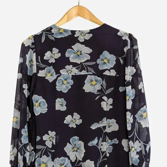 Cabi Ellery Floral Shift Dress Navy Blue Chiffon Floral Print Size Small - Picture 5 of 8